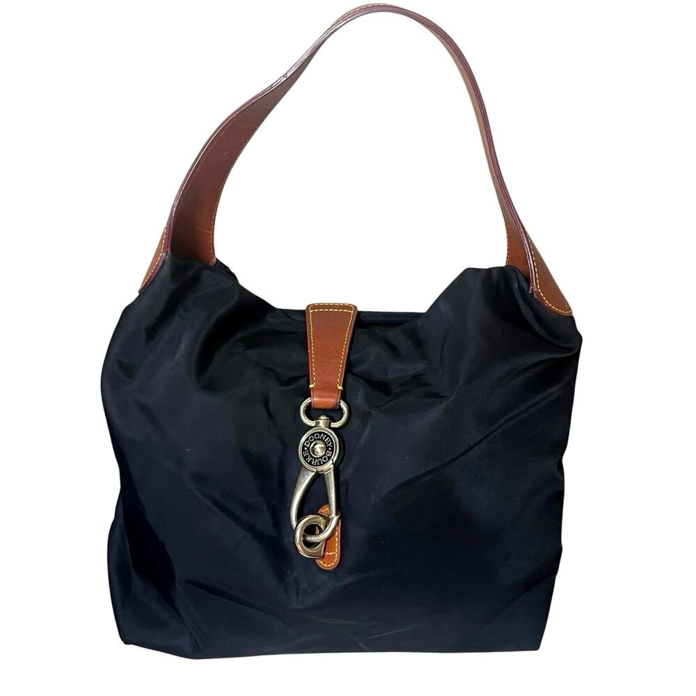 Dooney & Burke Nylon Logo Lock Black Hobo Shoulder Bag Downtown Chic Minimalist